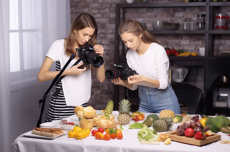 在厨房里拍摄食物的女人,高清,摄影图,摄影图片,图片大全,摄影图免费下载